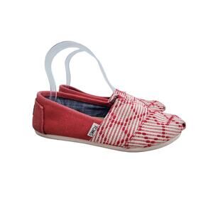 Toms Womens Sz 8 Shoes Slip On Canvas Casual Flats Cherry Red & White Loafers